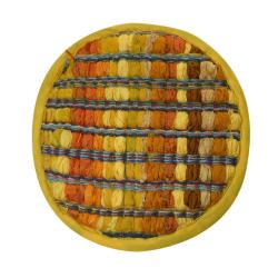 Place mat or trivet/pan stand round recycled cotton & polyester rag yellows 20cm
