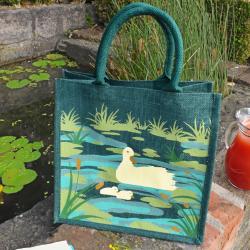 Jute shopping bag, Ducks 30x30cm