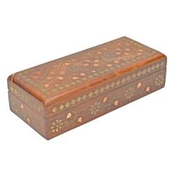 Jewellery / Trinket Box Sheesham Wood Floral Brass Inlay 23 x 10 x 6cm