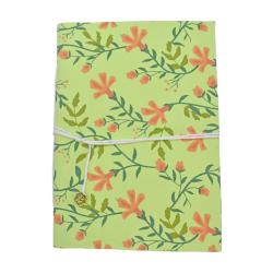 Notebook A6 Handmade Paper With Tie Floral Design on Lime