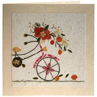 Handmade greetings card, bicycle with flowers