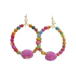 Earrings Recycled Small Beads + 1 Large on Circle 4cm