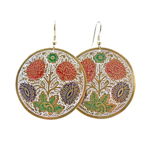 Earrings Round Floral Design 4.5cm diameter