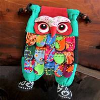 Shoulder purse, fabric, owl assorted colours 13 x 23cm