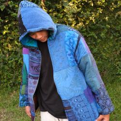 Reversible Jacket Patchwork Quilted Blues, S/M Unisex