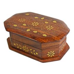 Octagonal Wooden Jewellery/Trinket box, Sheesham Wood Floral inlay
