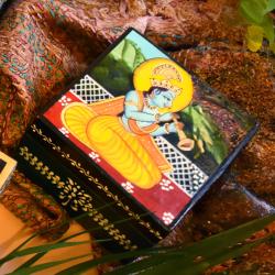 Jewellery / Trinket Box Painted Mango Wood, Krishna with Flute 10 x 10 x 6cm