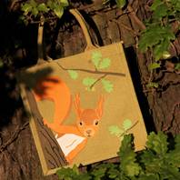 Jute shopping bag, square, squirrel