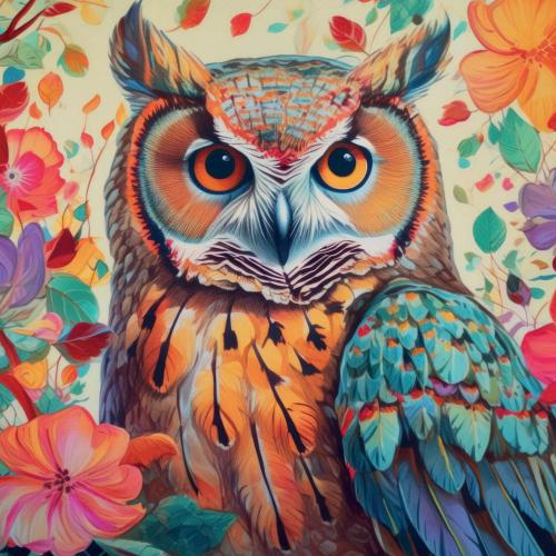 Greetings card "Colourful Owl" 16x16cm