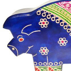 Leather money box pig blue