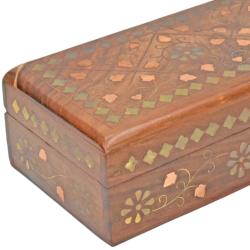 Jewellery / Trinket Box Sheesham Wood Floral Brass Inlay 23 x 10 x 6cm