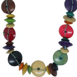 Necklace Handpainted Wooden Multicolour Button Shape Beads