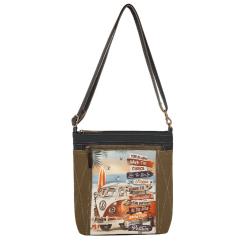Tote Bag Canvas and Leather - Beach / Camper Van 30.5x9x33cm