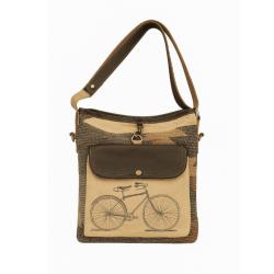 Messenger Bag With Flap Canvas and Leather - Bike 30.5x9x40.5cm