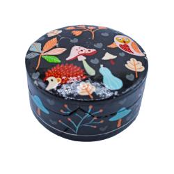 Round Trinket Box, woodland papier mâché black 8 x 4cm