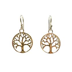 Earrings Gold Colour, tree of life cutout 1.5cm diameter