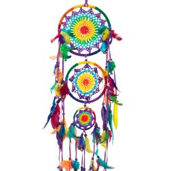 Dreamcatcher rainbow 3-tier multicoloured feathers