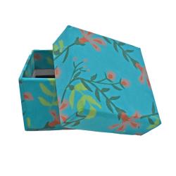 Gift Box Handmade Paper Floral Design on Teal 6 x 6 x 4.5cm