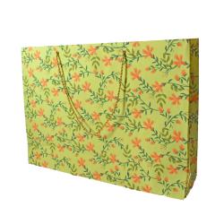 Gift Wrap Handmade Paper Floral Design on Lime 38 x 28 x 10cm