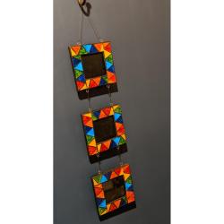 Hanging triple photo frame, mosaic, 3x3" photos