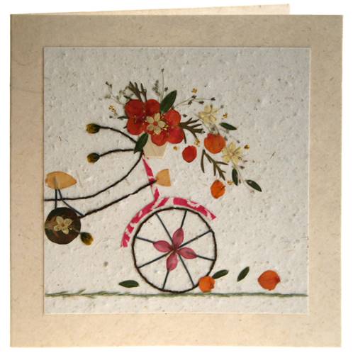 Handmade greetings card, bicycle with flowers