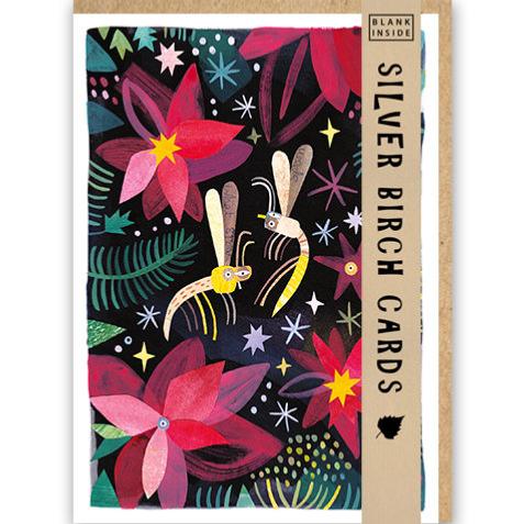 Greetings Card, Gnats and Red Flowers, 12.5x18cm