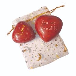 2 Heart Shaped Pebbles in Gift Bag