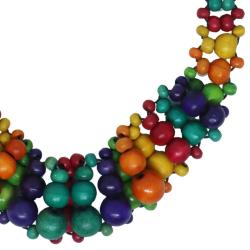 Necklace Handpainted Wooden Multicolour 3 Rows Beads
