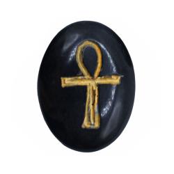 Pebble / Paperweight Black with Gold Coloured Ankh / Egyptian Cross 4.5 x 3.5cm