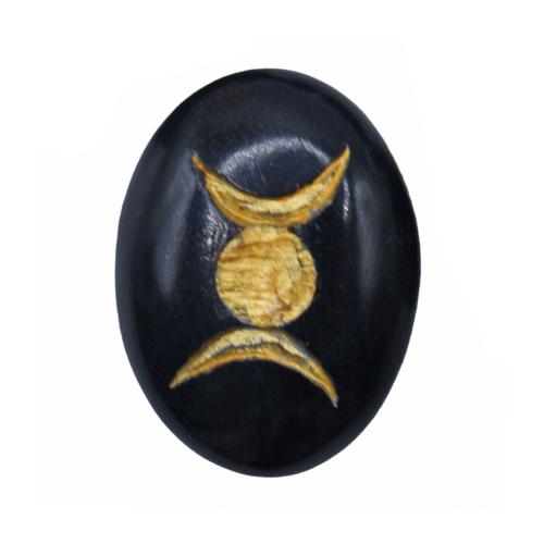 Pebble / Paperweight Black with Gold Coloured Triple Moon 4.5 x 3.5cm