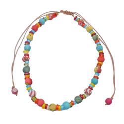 Necklace Recycled Multicoloured Beads on Cord 19cm