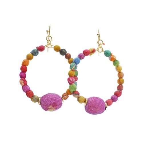 Earrings Recycled Small Beads + 1 Large on Circle 4cm