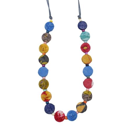 Necklace Recycled Cotton Round Beads Multicoloured