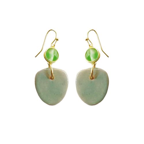 Earrings Ceramic with Bead Green 2.5 x 5cm