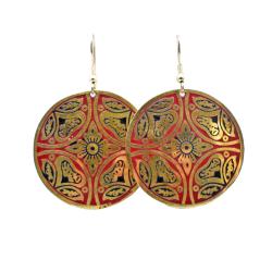 Earrings Round Gold Red 4cm diameter