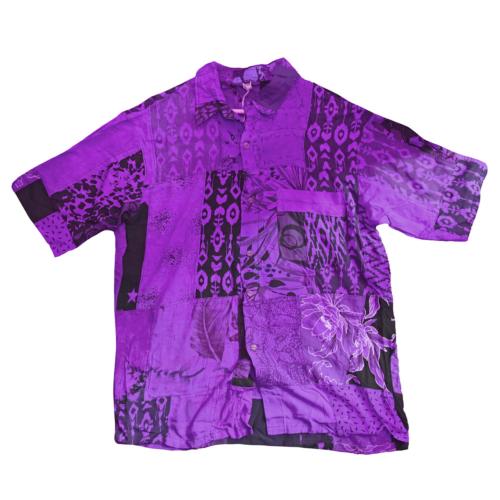 Shirt, Short Sleeves Patchwork Purples, Large Unisex