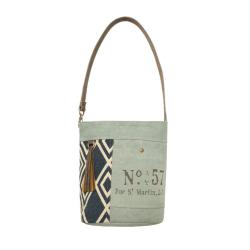 Tote Bag Canvas and Leather - No. 57 Tribal Pattern 30.5x9x30.5cm