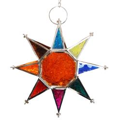 Lantern for t-lite candle, star shape, orange + multi 20cm