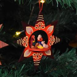 Hanging Christmas Decoration, Nativity in Star Red