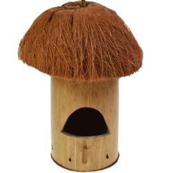 Coconut and bamboo hanging bird house, mushroom shape
