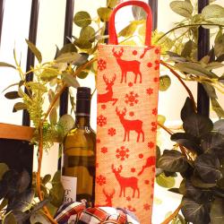 Jute Christmas bottle gift bag, reindeer design