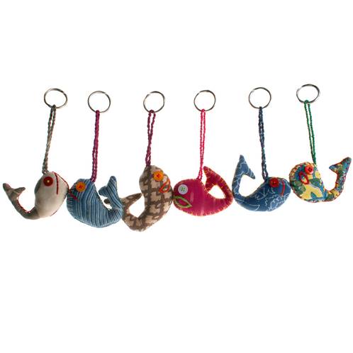 Keychain, fish, recycled fabric assorted colours