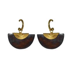 Earrings, Semi-circular brown bone and brass 4 (L) x 4 (W) cm