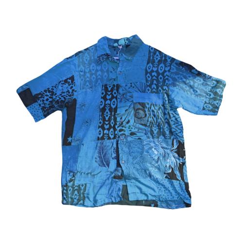 Shirt, Short Sleeves Patchwork Blues, Small Unisex