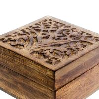 Trinket box, mango wood, tree design 10x10x6cm