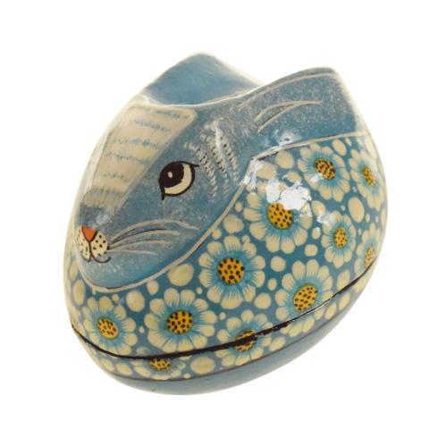 Trinket box, papier maché, rabbit blue