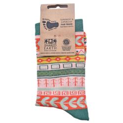 Bamboo Socks Teal Geometric Shoe Size UK 3-7 Womens Fair Trade Eco