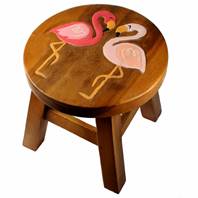Child's wooden stool, flamingos