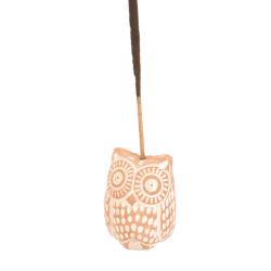 Ceramic white washed incense holder owl