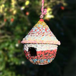 Recycled fabric bird house round